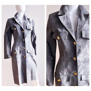 Vintage Danier Leather Grey Suede Button Down Bodycon Dress S